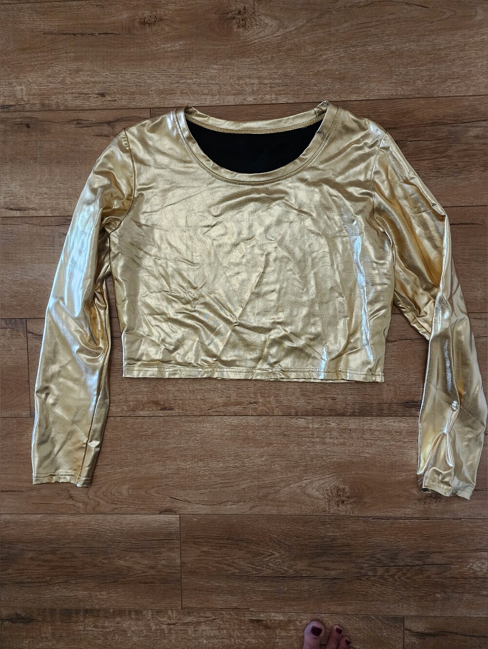 Sparkly Golden Metallic Cropped Sweatshirt Womens M/L Long Sleeve Thick